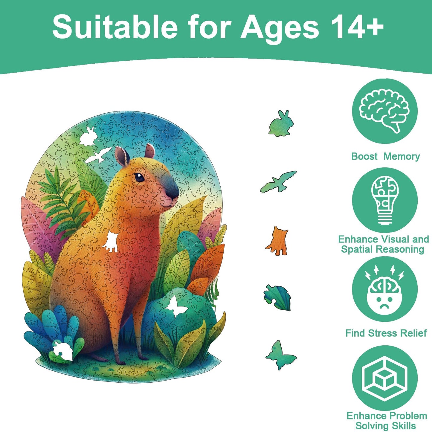 Yjacuing Wooden Jigsaw Puzzles For Adults, 300 Piece Unique Animal Shaped Premium 5Mm Wood Puzzles Family Game (Capybara, Large)