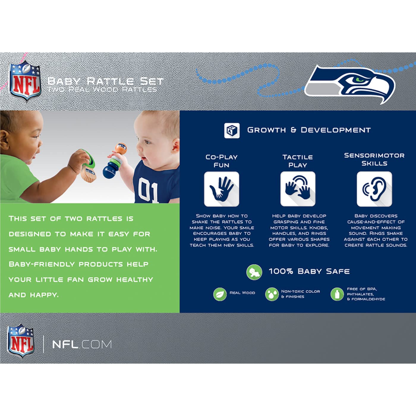 Nfl Seattle Seahawks Baby Rattle Set - 2 Pack