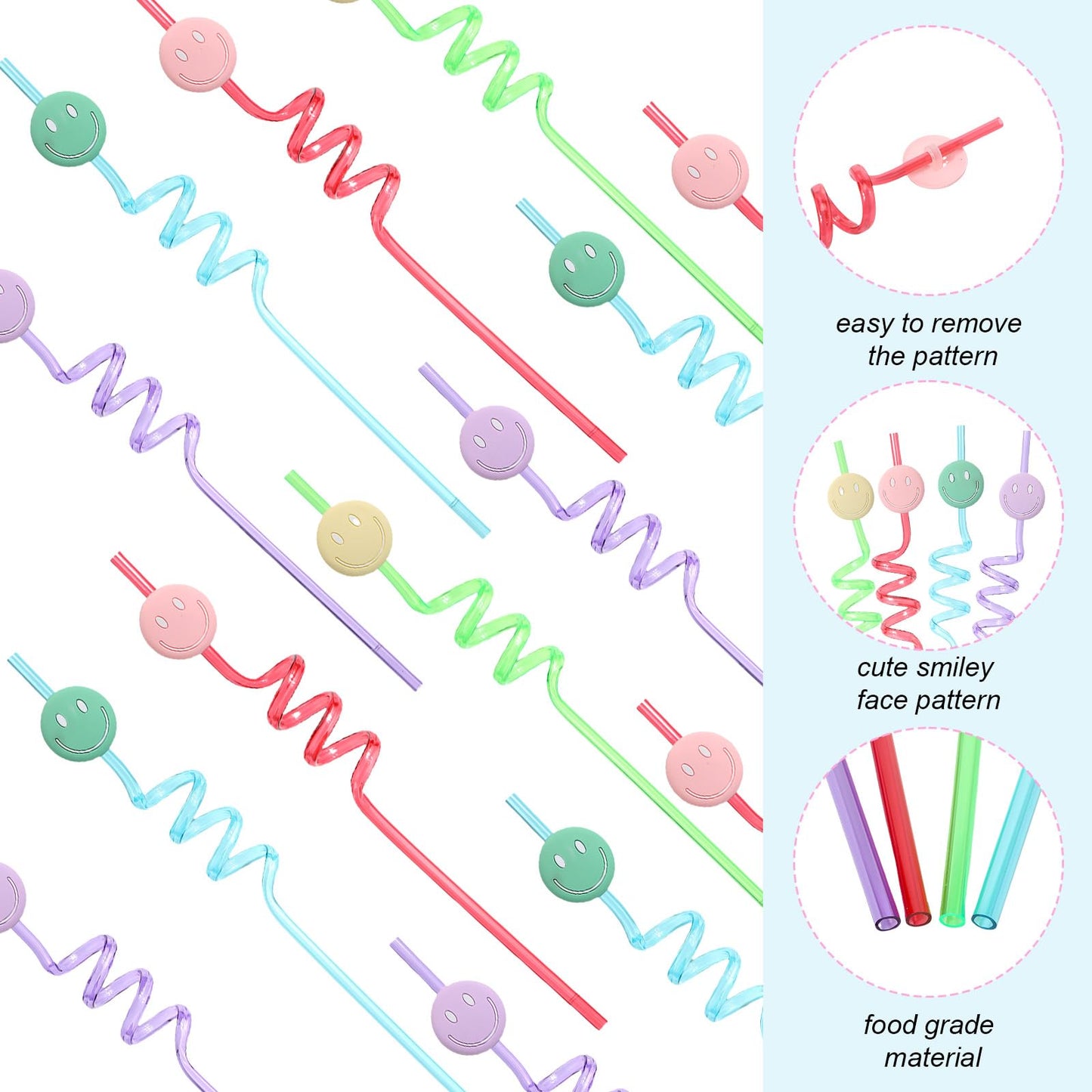Yaomiao 32 Pack Smile Face Sipper Cups with Straws and Lids, 12 oz Clear Plastic Cups Happy Face Party Cups with Dome Lids Happy