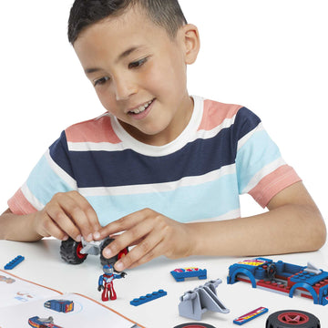 Mega Hot Wheels Monster Trucks Building Toy Playset, Race Ace With 69 Pieces, 1 Micro Action Figure Driver, Red, Kids Age 5+ Years
