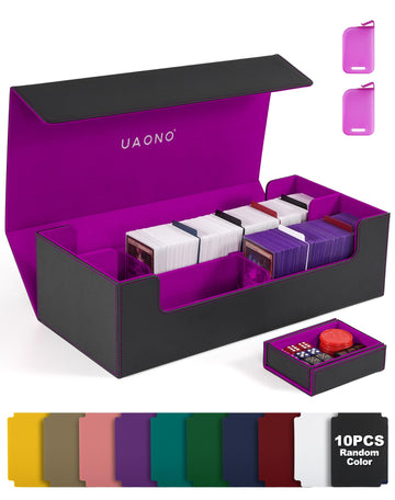 UAONO Trading Card Storage Box for MTG  Fits 7 Pcs Small Commander Deck Box  Large Card Deck Case with Dice Box for TCG PTCG Magic Sports Cards Game Playmat (Black  Purple)