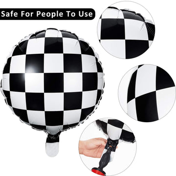 Checkerboard Balloon Aluminum Foil Balloon Black White Checkered Balloon For Racing Themed Party Decoration Supply, 18 Inches (24)