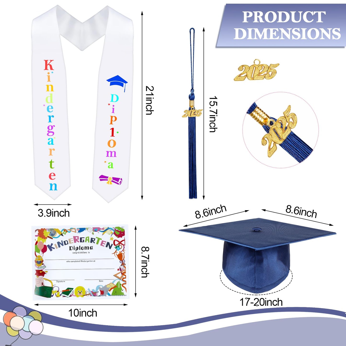 Mukum Kindergarten Graduation Cap And Gown Set With Tassel 2024 Charms Graduations Stoles For Kid Preschool Kindergarten