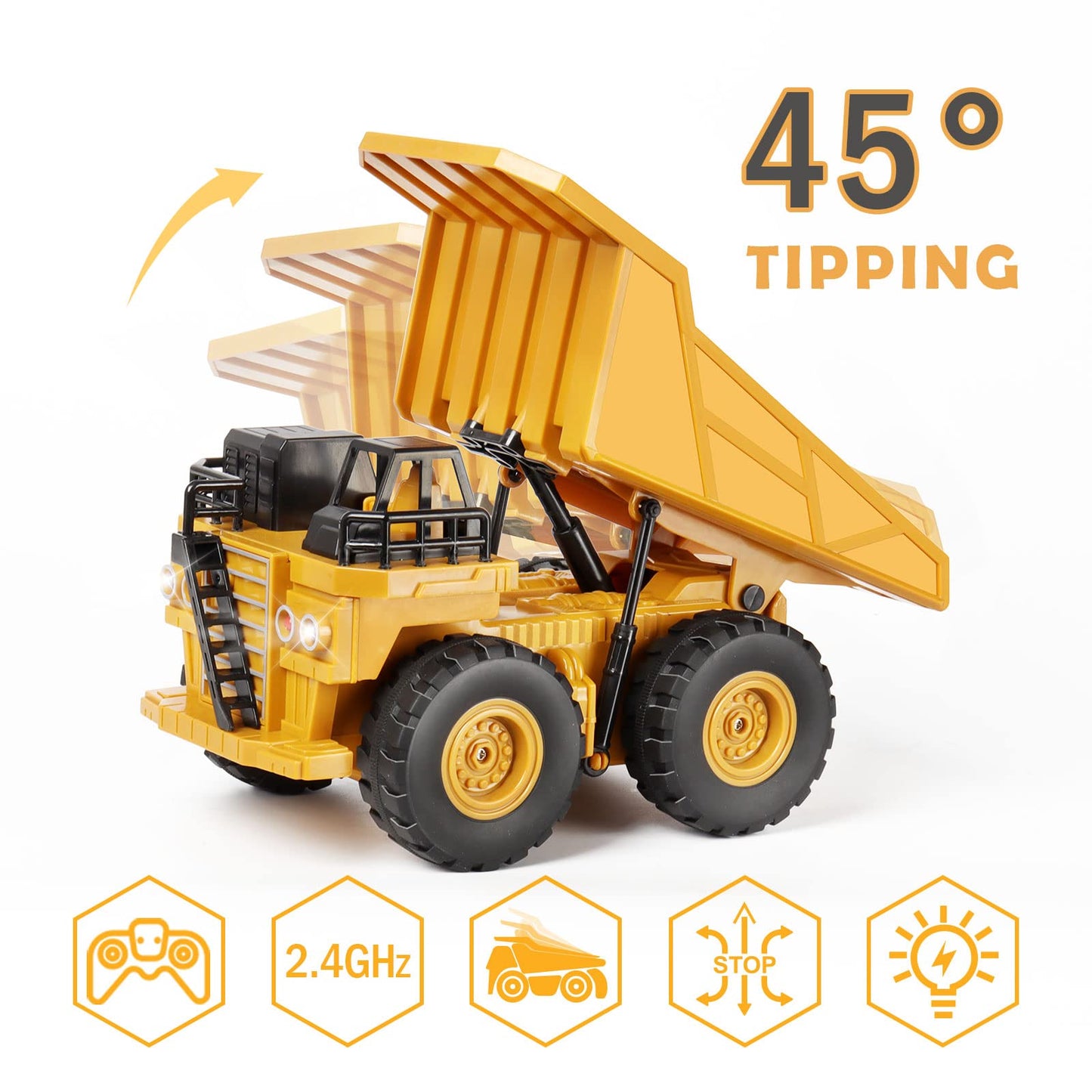 Funbud Remote Control Dump Truck for Boys Ages 6-12, RC Construction Vehicle Engineering Toys, Birthday Ideas for 7 8 9 10 11 Ye