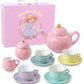 Porcelain Tea Set for Girls - Pastel with Gold Polka Dot Tea Party Set for Kids I Complete Children Tea Sets with Carry Case, Bi