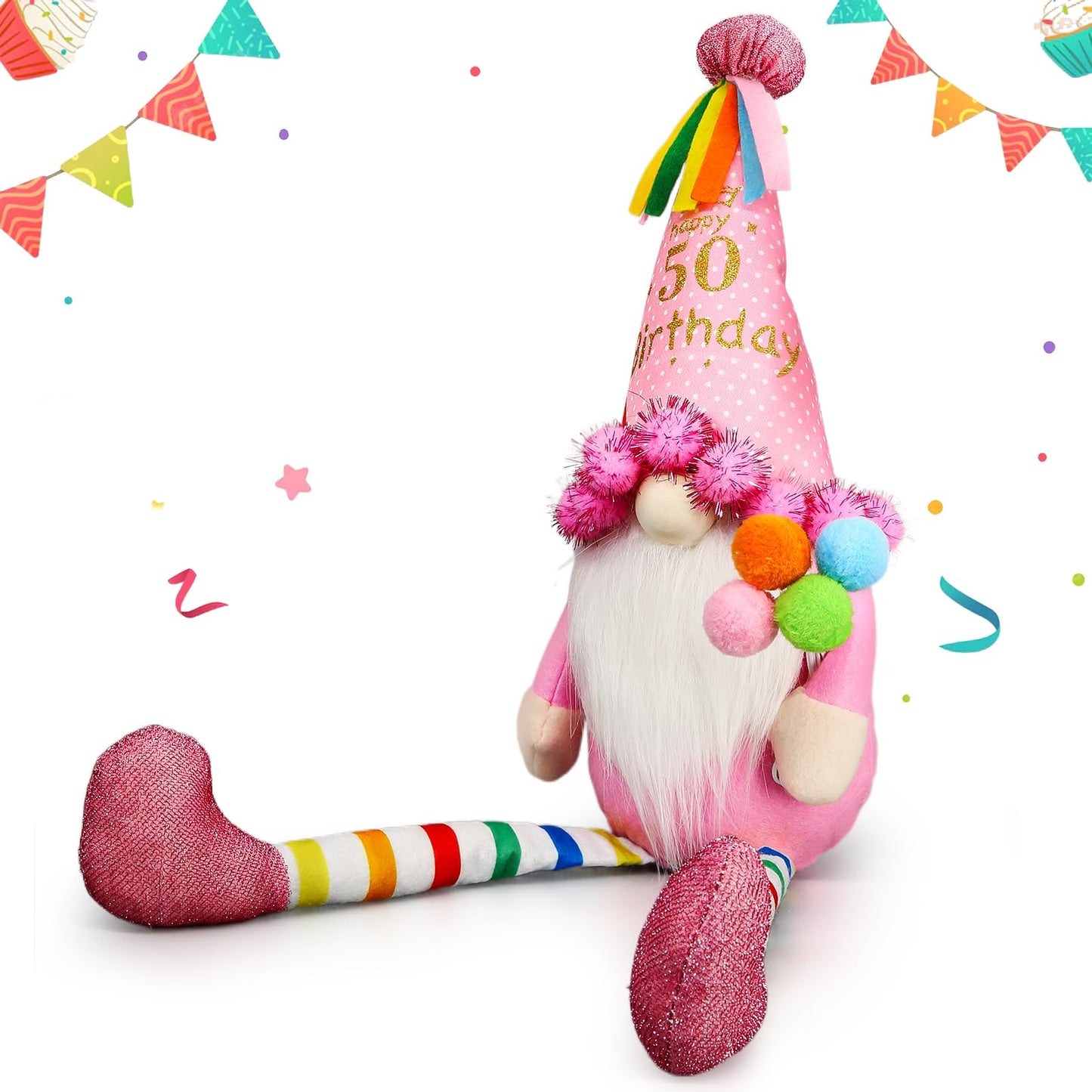 Lovinland Plush Gnome Couple Doll - Funny 50th Birthday Gift, Pink, Felt, Fiber, Cotton, Perfect for Women, Mom, Sister, Grandma, Boss