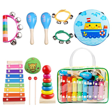 Kids Musical Instruments For Toddlers,Baby Musical Toys For Toddlers,Christmas Kids Gifts,First Birthday Gifts For Boys Girls,Kids Xylophone,Maracas For Baby,Wooden Instruments Toddler Toys With Bag