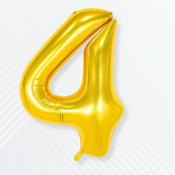 Flyloons 4 Number Foil Balloon Gold 16 Inch Size For Baby Kids Boys Girls Happy Birthday Decoration Items 4Th Year Number Balloo