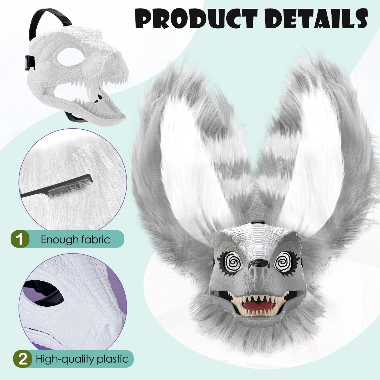 Seenelling 13 Pcs Diy Dino Mask Kit Hard Plastic Dinosaur Mask Furry Therian Dino Costume Kit Animal Dinosaur Party Costume(Gray