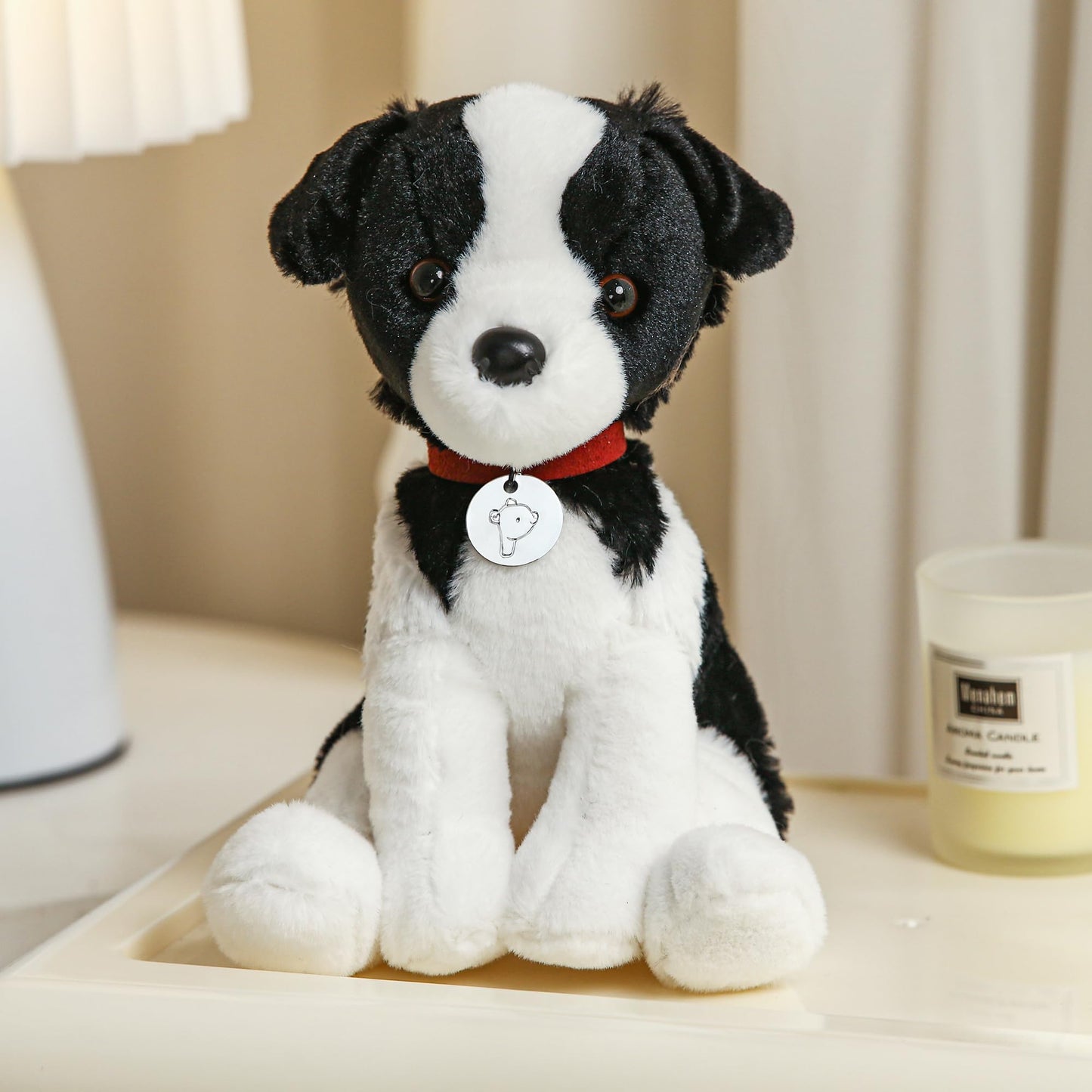 Plushland Plush Stuffed Dog Toy - Realistic Border Collie with Collar, 8 Inches, Multi-Color, Soft Polyester for Kids
