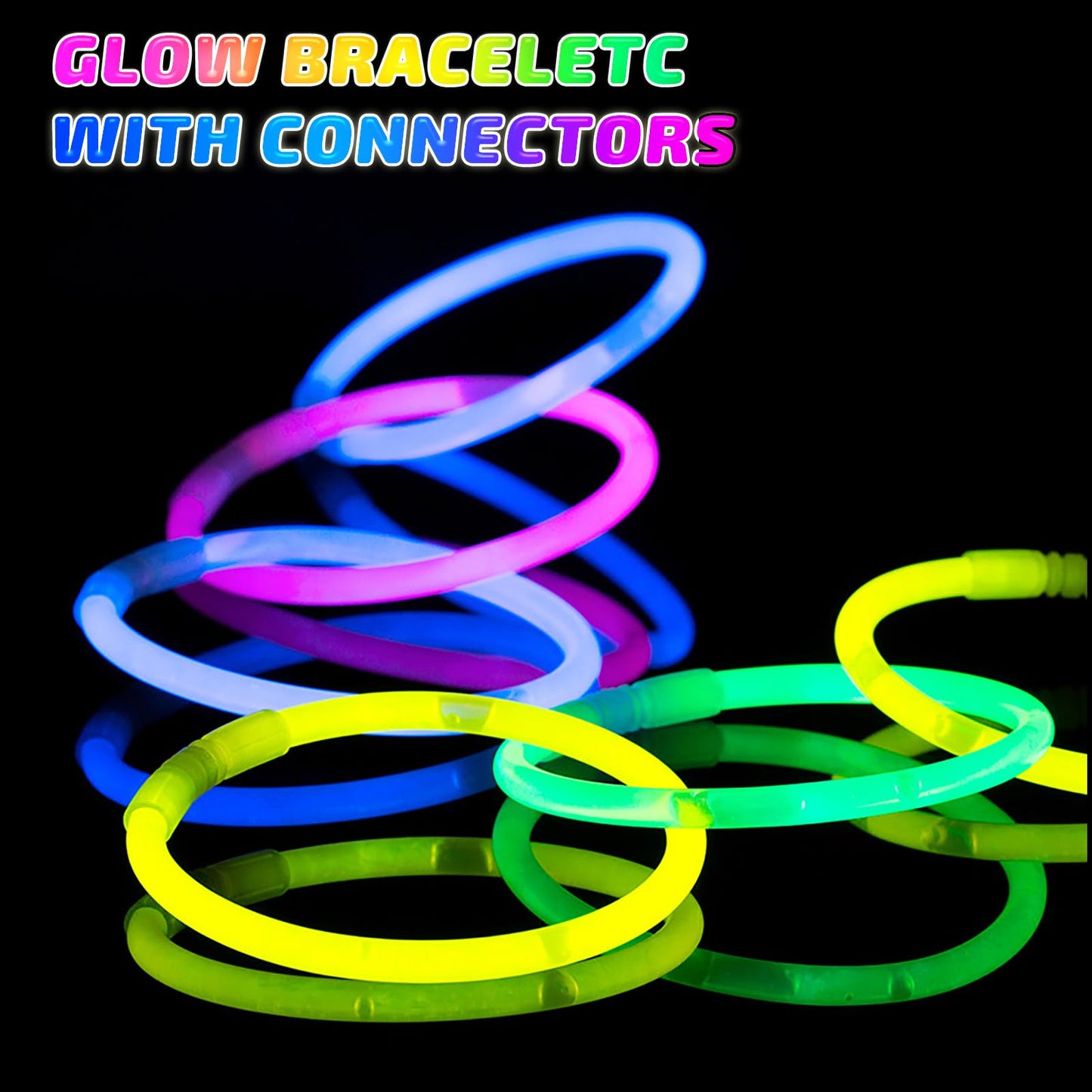 HONLYNE 500 Pcs Glow Sticks Bulk Party Pack, 8 Glow in the Dark Party Supplies, Glow in the Dark Light Up Sticks with Connecto