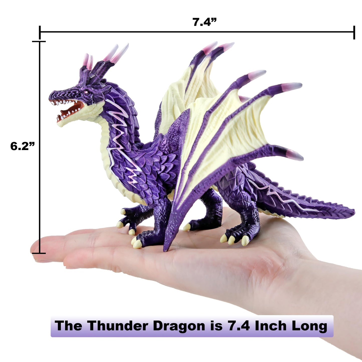 Recur Thunder Dragon Action Figurine, 7.4 Inch Purple Dragon Toys For Boys Girls Kids, Rpg Figures Miniatures For Tabletop Display & Roleplaying, Collectors Toy Age 3 +