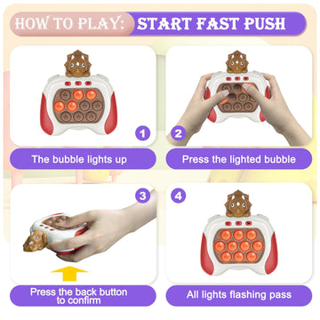 2 Pack Fast Push Pop Game Light Up Dinosaur Fidget Toy For Kids Ages 3-12 Quick Push Bubble Pop Puzzle Games Handheld Pocket Gam
