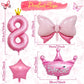 Pink 8Th Birthday Decorations, Pink 8Th Birthday Balloon Set With 40 Inch Pink Number 8, Large Helium Foil Mylar Princess Crown Balloon, Pink Bow Foil Balloons For Girls Birthday Party Decoration