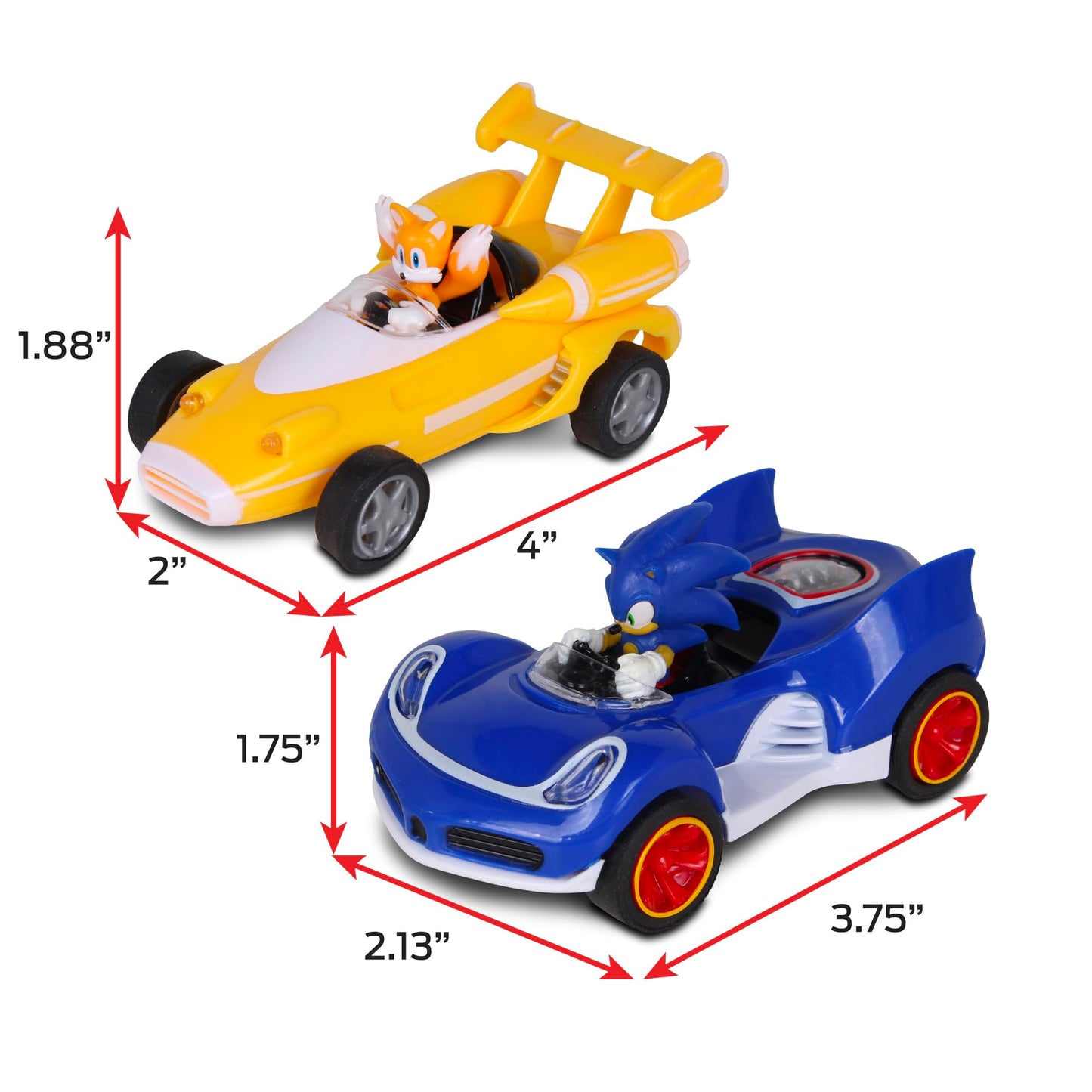 Nkok Sonic Transformed All-Stars Racing 2 Pack Pull Back Action: Tails And Sonic Hedgehog, Two Vehicles, Video Game Legends, No