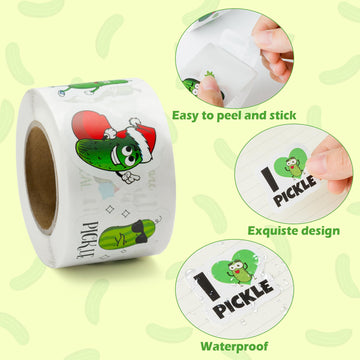 Beyumi 1000Pcs Christmas Pickle Cartoon Stickers For Kids In 2 Rolls Funny Graphic Aesthetics Cucumber Stickers Waterproof Vinyl Decal For Laptop Bottle Phone Skateboard Luggage Party Decor Gift Teens