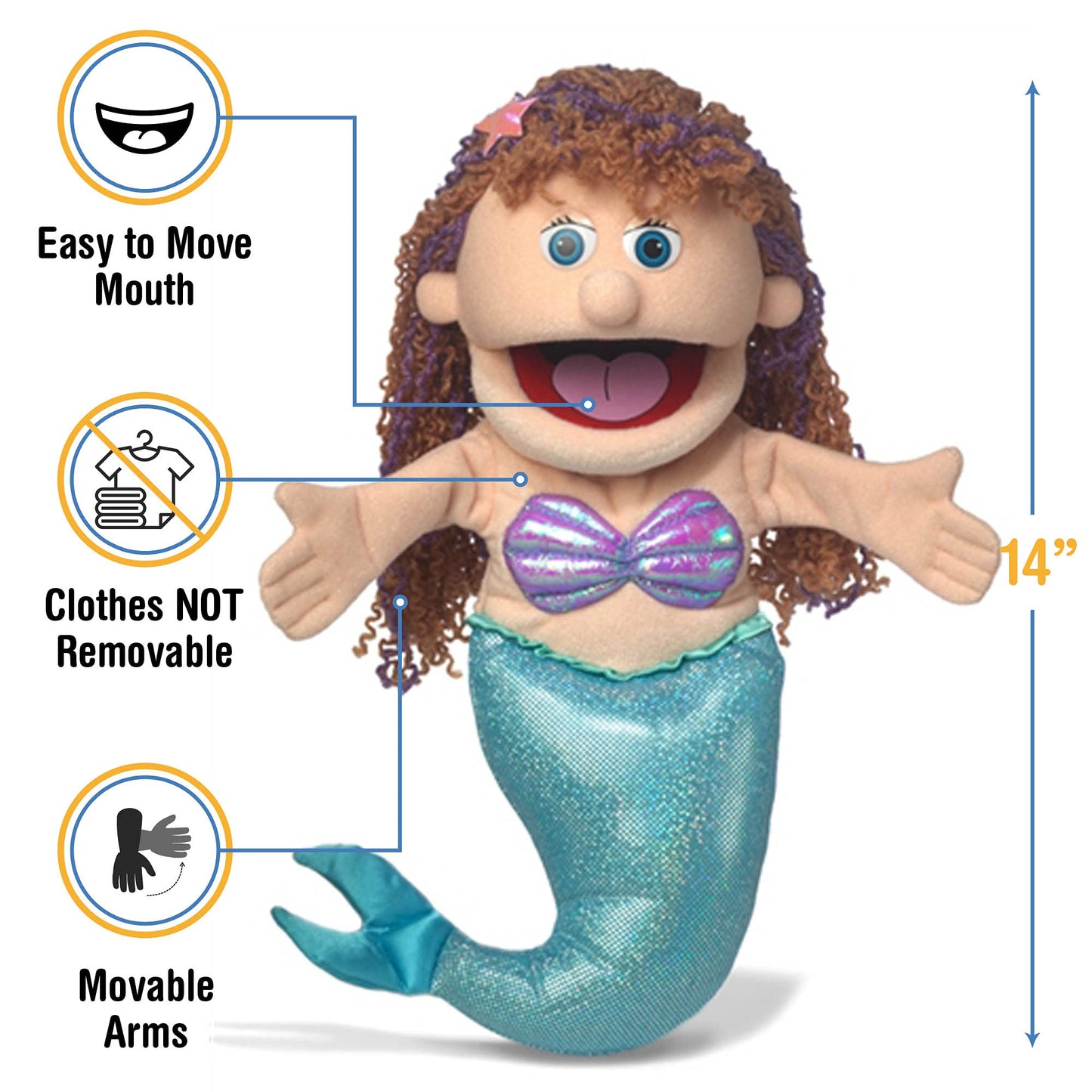 14' Mermaid, Hand Puppet, By Silly Puppets