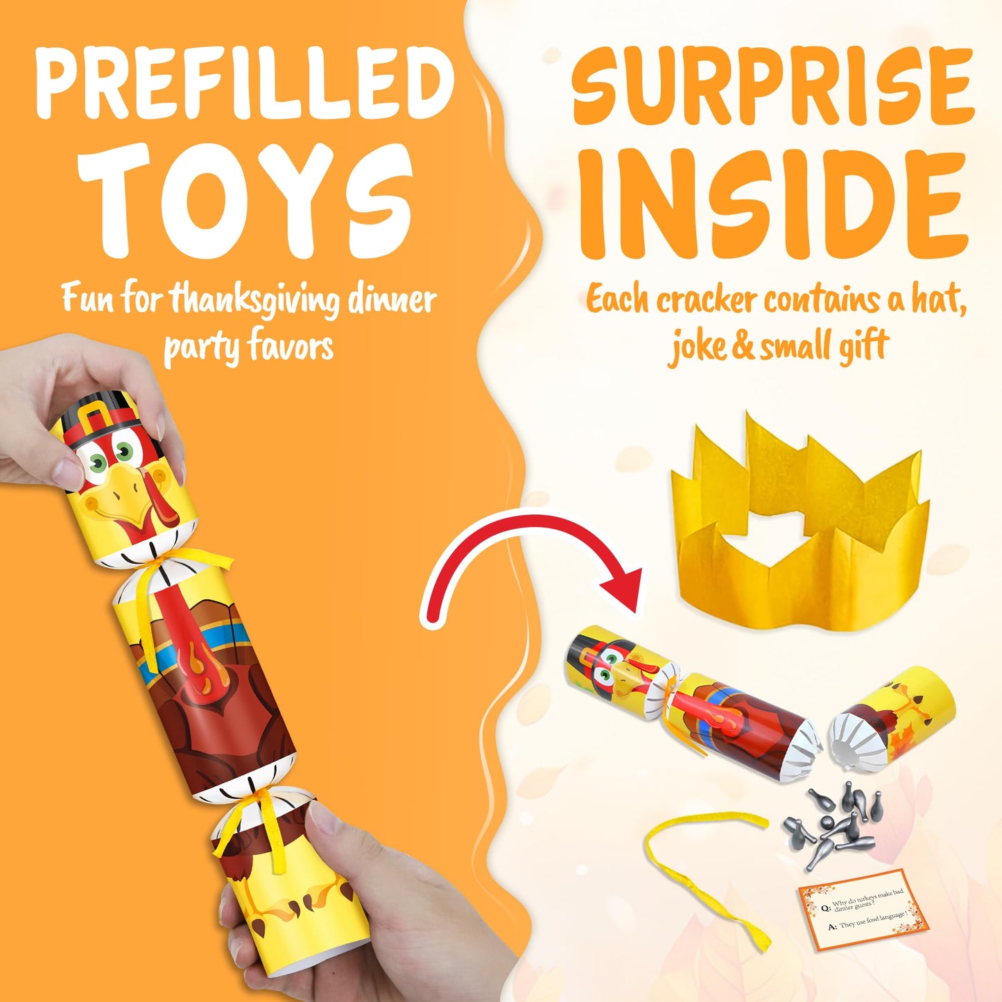 Malhaii 8 Pack Thanksgiving Cr ac k ers No Snap with Prizes for Adults Kids Fall Party Favors Decorations Thanksgiving Table Fav