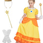 IKALI Princess Costume for Girls, Yellow Princess Dress Outfit With Accessories Crown, Wand and Gloves, Kids Toddlers Birthday F