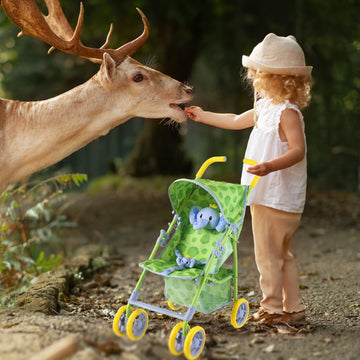 Baby Doll Stroller for Toddlers 1-3, Pillow Animal Toy Stoller for Dolls, Green Folding Baby Toy Stroller for Dolls, Foldable Ba