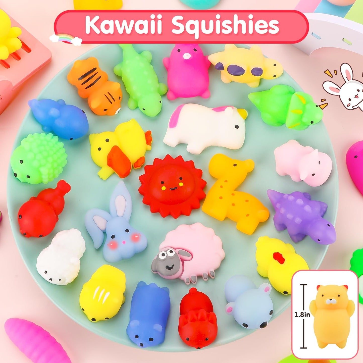 FLY2SKY 45Pcs Mochi Squishy Toys Mini Squishies Kawaii Animal Squishies Party Favors for Kids Cat Panda Unicorn Squishy Novelty Stress Relief Toys Birthday Gifts Goody Bags Class Prizes Pinata Fillers