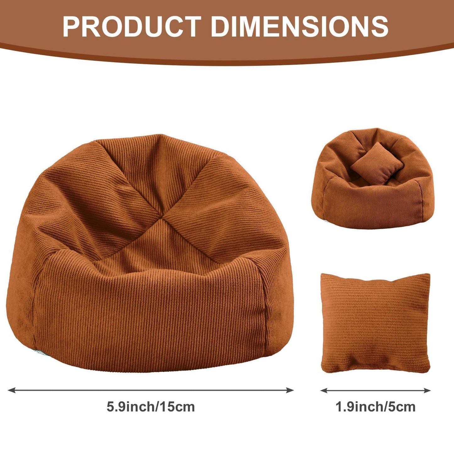 Doll Car Seat Compatible with Labubu  Handmade Bean Bag Chair for 15-17cm Doll  Anti-Slip Bottom  Cute Doll Accessories for Display  Fans&Collectors Gifts  Durable Corduroy Fabric (Coffee)