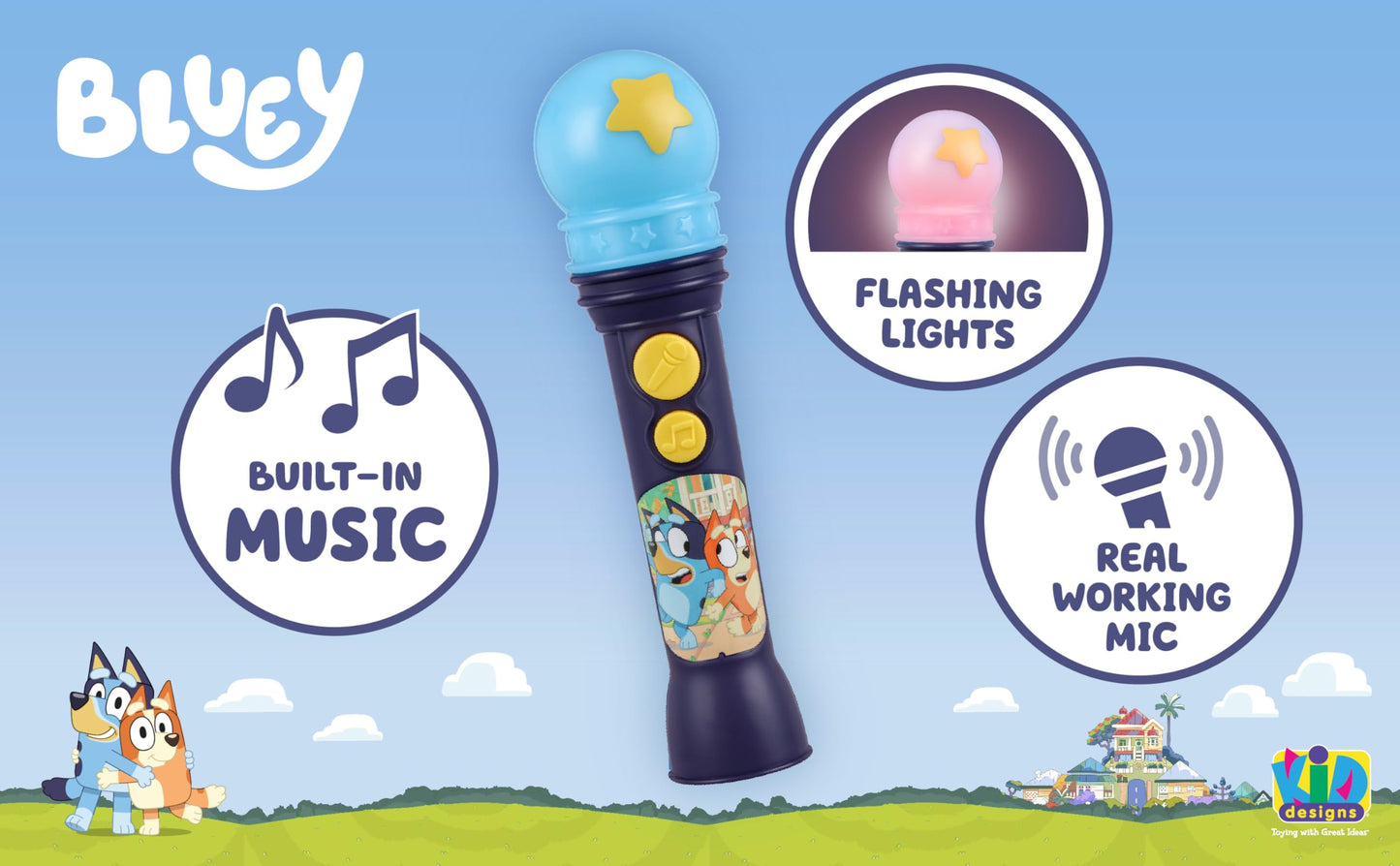 Ekids Bluey Microphone Toy For Toddlers, Includes Built-In Music And Lights, Designed For Fans Of Bluey Toys