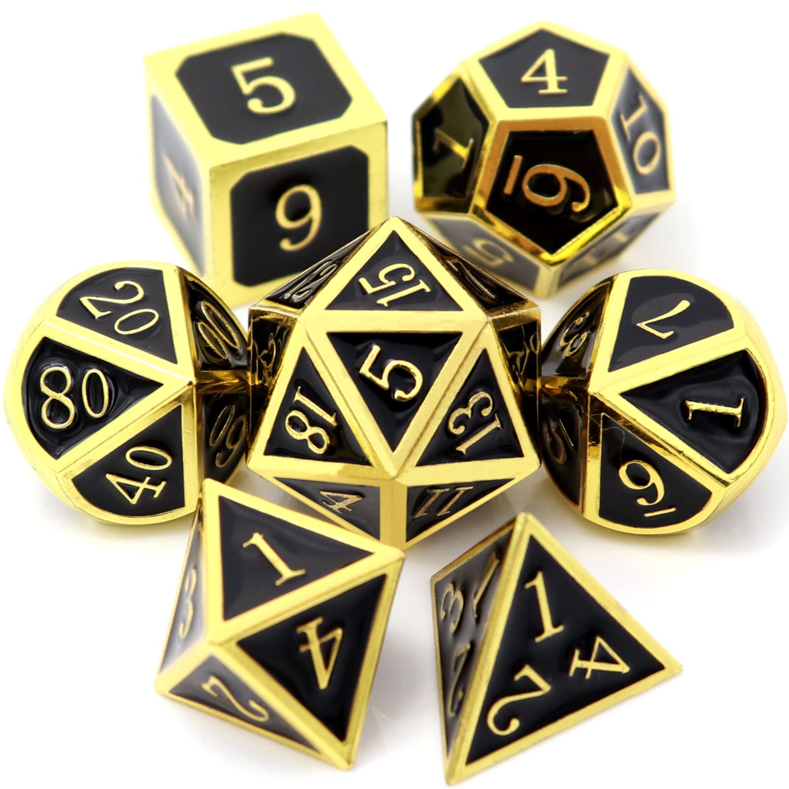 Haxtec Dnd Metal Dice Set D&D Dice For Dungeons And Dragons Roleplaying Games-Glossy Enamel Dice (Gold Black)