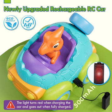 Lehoo Castle Remote Control Car for Toddlers, Rechargeable RC Cars for Toddler Toys 2-3, Dinosaur Toys for Ages 2-4 with Lights