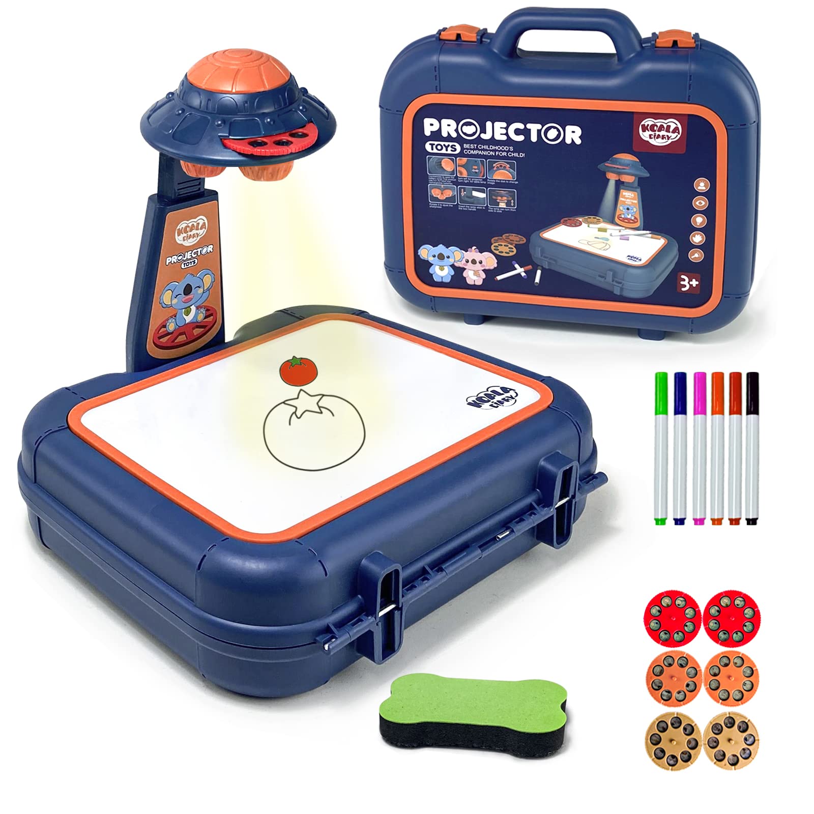 Drawing Projector Table For Kids, Handbag Design Painting Drawing Table Led Projector Childrens Toy Educational Early Learning Projection Drawing Table Sketch Doodle Board For Kids Boys Girls (Blue)