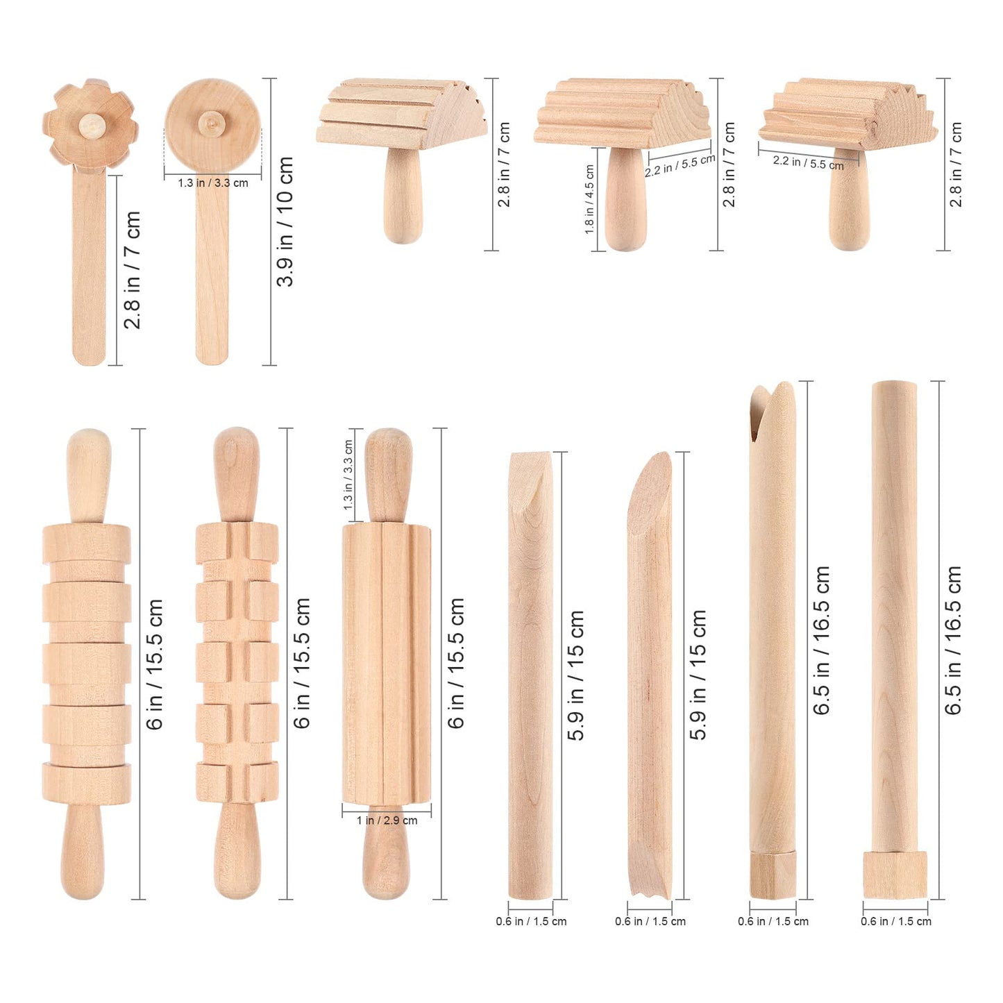 Kisangel 12pcs Wooden Dough Tools Clay Pattern Rolling Pin Set Dough Molding Shaping Tool for Toddler Kids Art Craft Activity Su