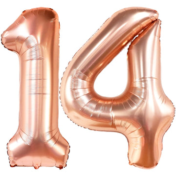 Giant, Rose Gold 14 Balloon Numbers Set - 40 Inch, Number 14 Balloons For Birthdays | Happy 14Th Birthday Decorations For Girls | Rose Gold 14 Balloons For 14 Year Old Birthday | 14 Birthday Balloons