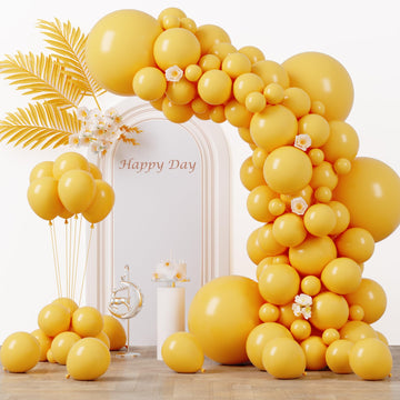 Voircoloria 130Pcs Mustard Yellow Balloons Different Sizes 18'' 12'' 10'' 5'' Lemon Yellow Latex Balloon Garland Arch Kit For Bi