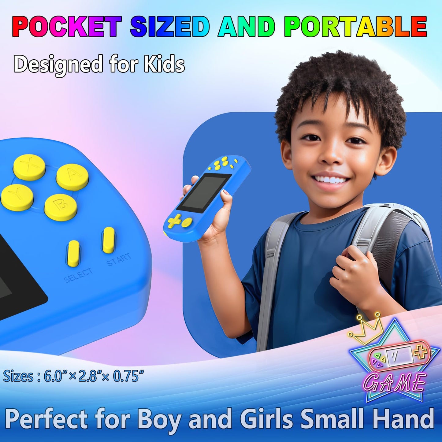 TEBIYOU Handheld Game Console for Kids, 218 Built-in Games, 3.0" HD Screen, Portable, Rechargeable, Blue