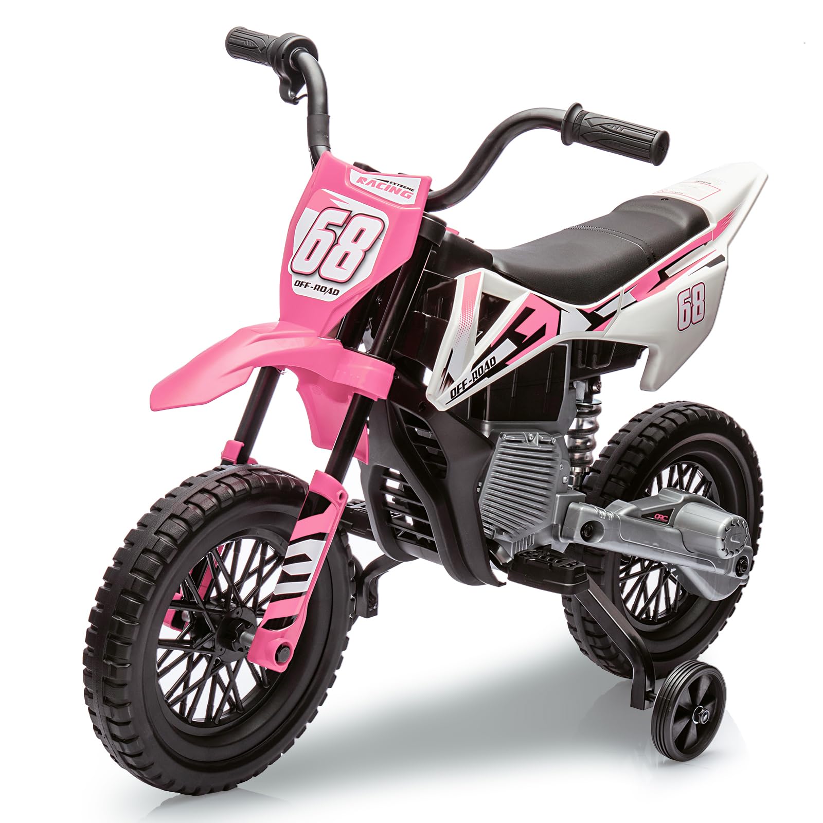 GarveeLife 12V Kids Electric Dirt Bike with Training Wheels, Twist Grip Throttle, 3 mph Max Speed and Music, Ride-on Motorcycle 