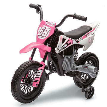 Hetoy 12V Electric Dirt Bike, Kids Electric Motorcycle With 25W*2 Motor, Twist Grip Throttle, Training Wheels, Spring Suspension