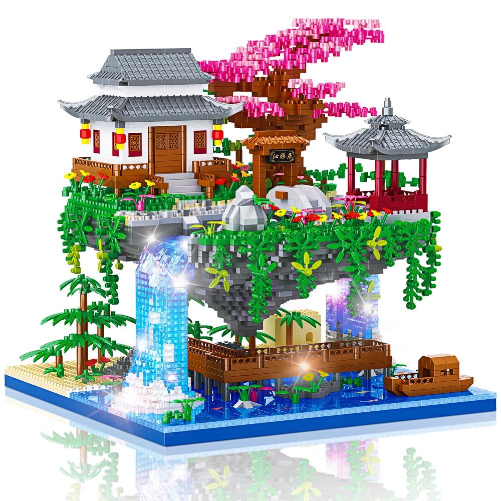 Peach Blossom Pond Building Set  3320 Pcs Architecture Building Blocks with Light Cherry Blossom Tree Building Set Tree House Building Kit for mature-themed Teens Ages 14+