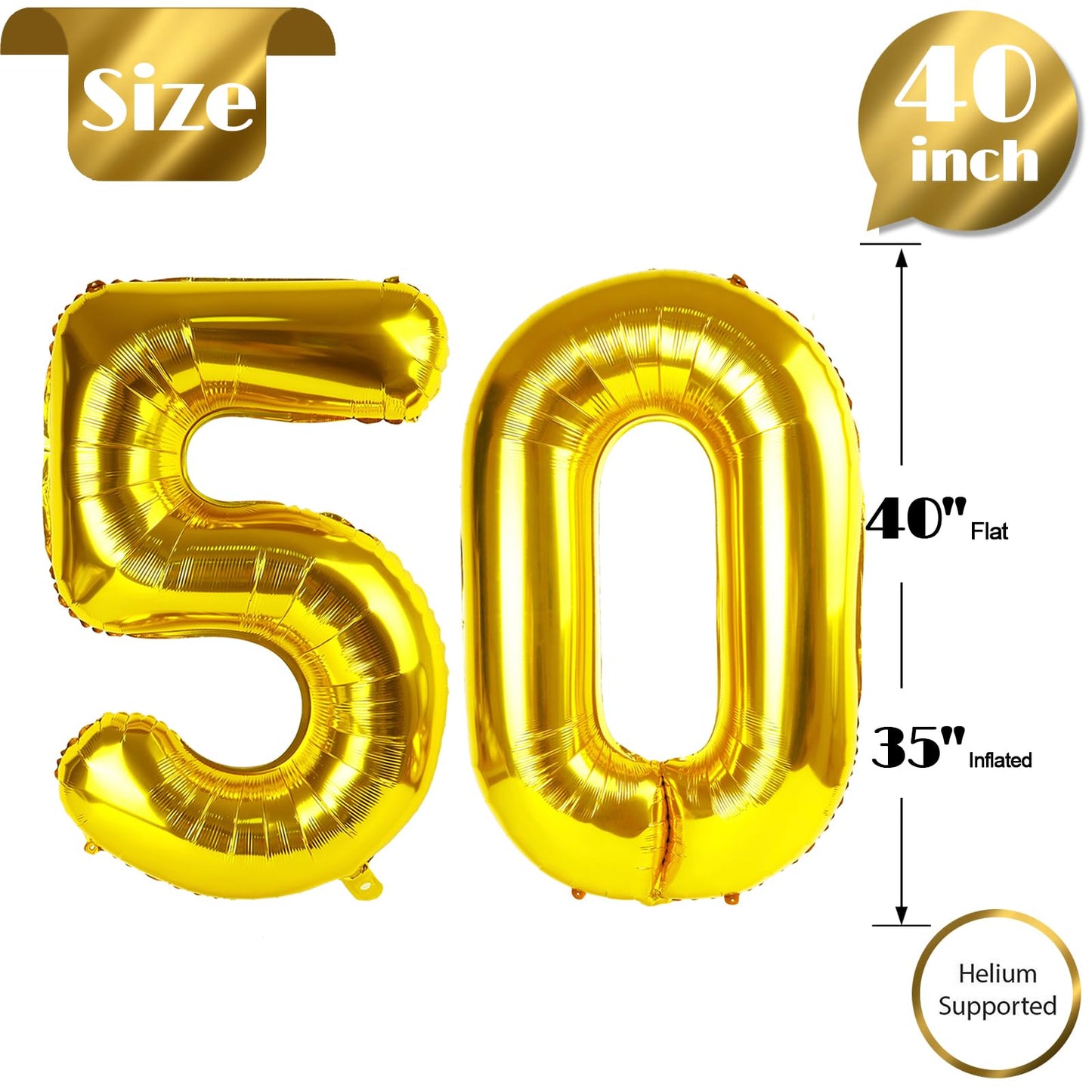 50 Balloon Number, Gold Number 50Th Birthday Balloons 40 Inch, 50 Years Old Gold Birthday Decorations For Men Women, 50Th Annive