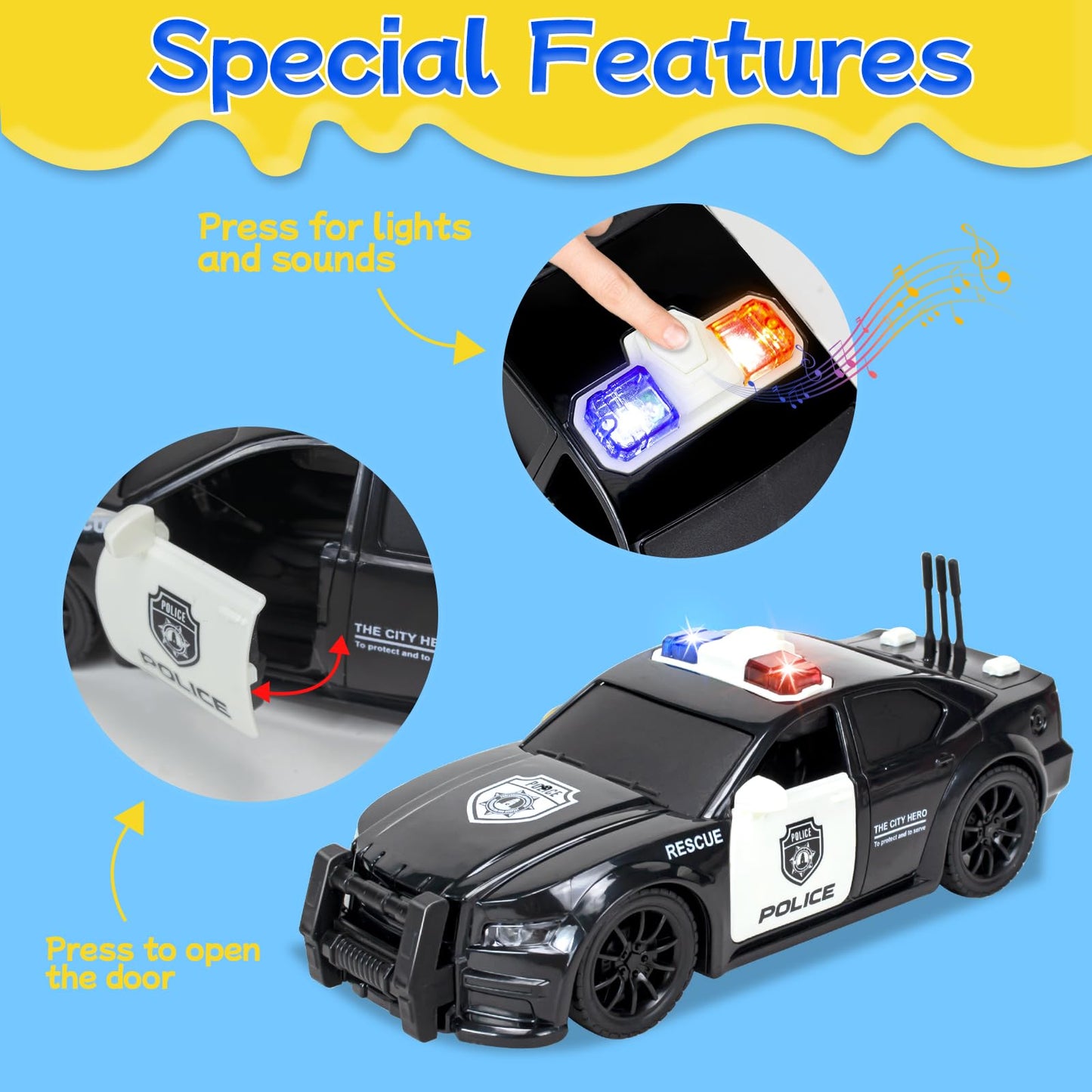 4 Pack Toy Cars- Fire Truck& Ambulance& Helicopter& Play Police Car Toys Set for 2 3 4 5 6 Year Old Boys Toddlers Gift, Emergenc