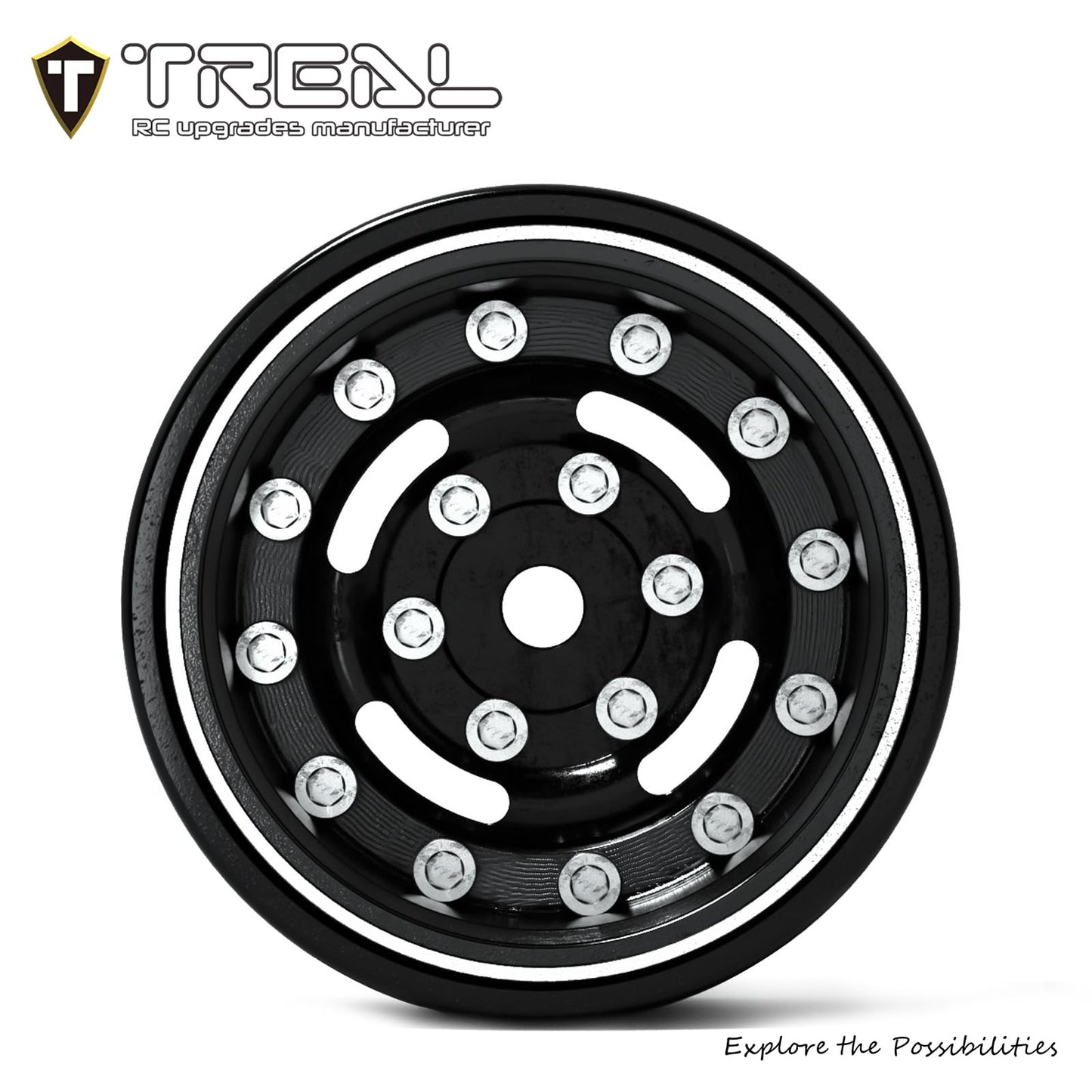 Treal 1.0 Beadlock Wheels Deep Dish Rims (4P) For Scx24 Ax24 Fcx24 Trx4M 1/24 1/18 Crawler Car-Type F(Black)