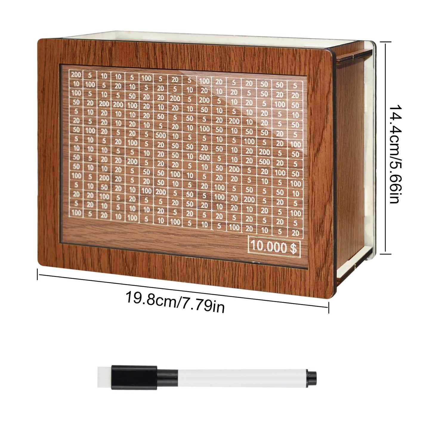 Kendyy Wooden Piggy Bank For Adults, Countdown Cash Vault With Money Target And Numbers, Cash Savings Challenge Box For Kids, Retro Cash Saver Money Box For Boys & Girls (Brown Moon, $10000)