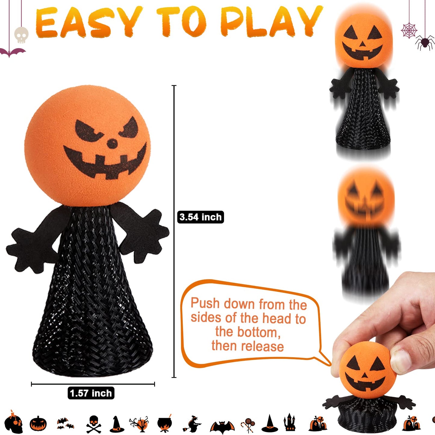 Letapapa Halloween Party Favors for Kids, 24 Pcs Jumping Popper Spring Launchers Toy, Bouncy Halloween Novelty Toys for Treat or