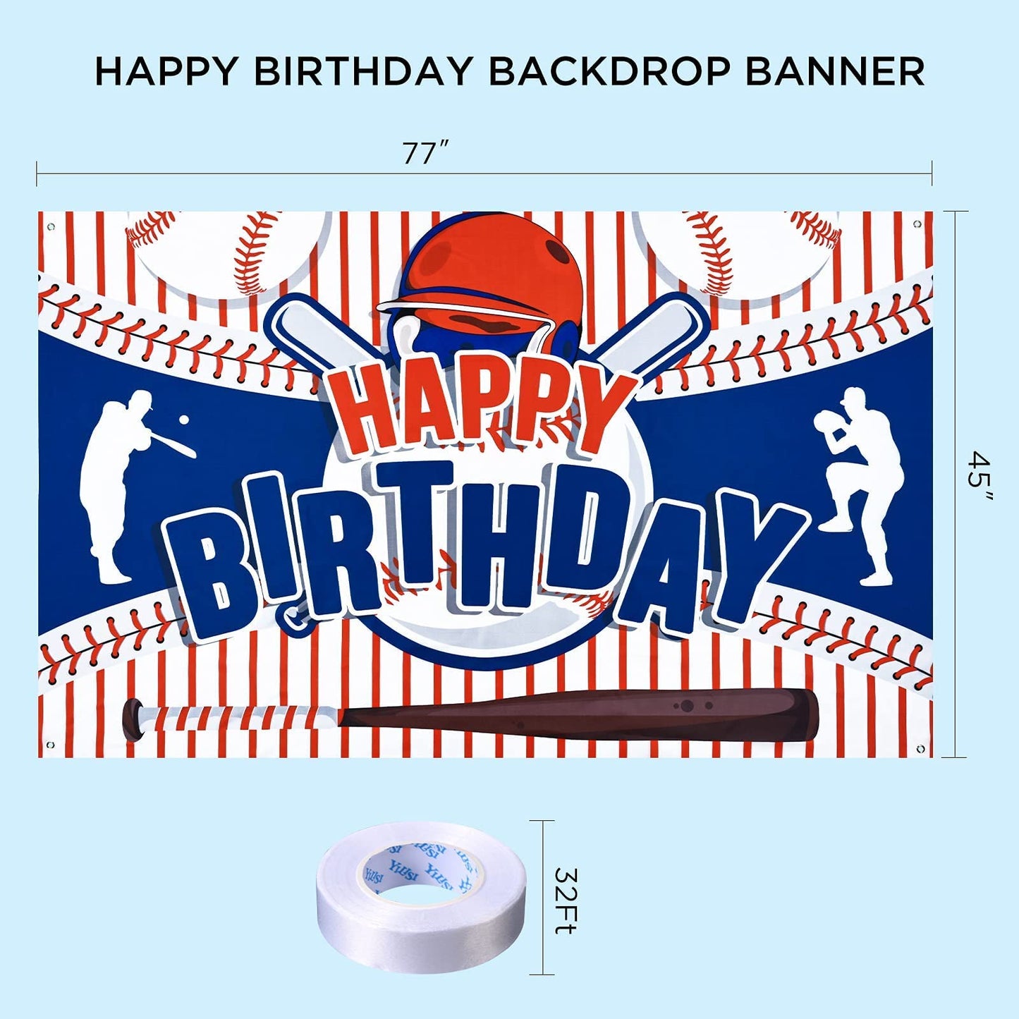 Baseball Party Decorations Baseball Happy Birthday Banner Party Supplies for Boys Kids Teens Large Sport Themed Birthday Banner