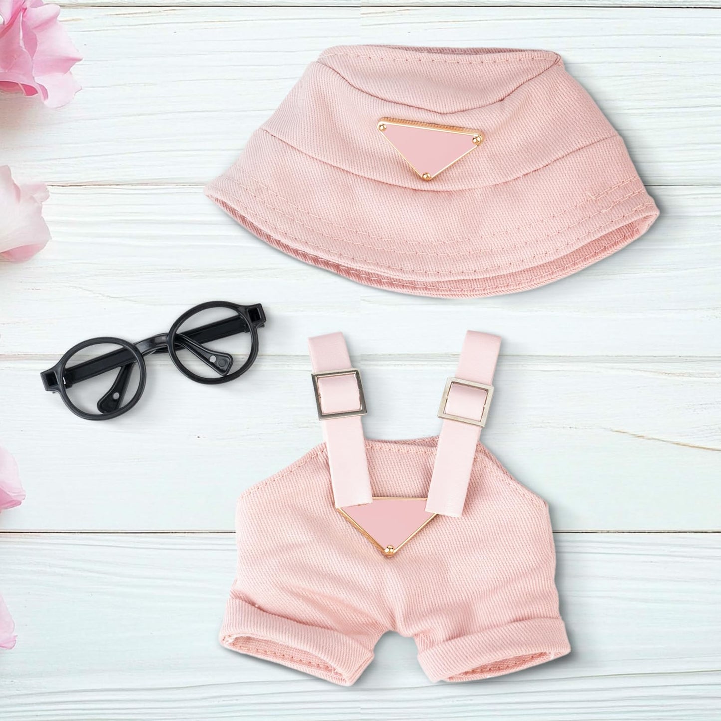 Clothes for Labubu(NO Doll) - Hat & Overalls Set for Labubu for LABUBU 17CM Dolls  Handcrafted Crochet Clothes Set  enhanced Fashion Cute Outfit for Dress Up  Play & Collector Display (Pink)