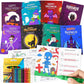 MOJMBSBY Halloween Activity Coloring Books with Crayons, 8 Books with 12 Pages Each, Games and Puzzles, Waterproof Cover, 6.65x4