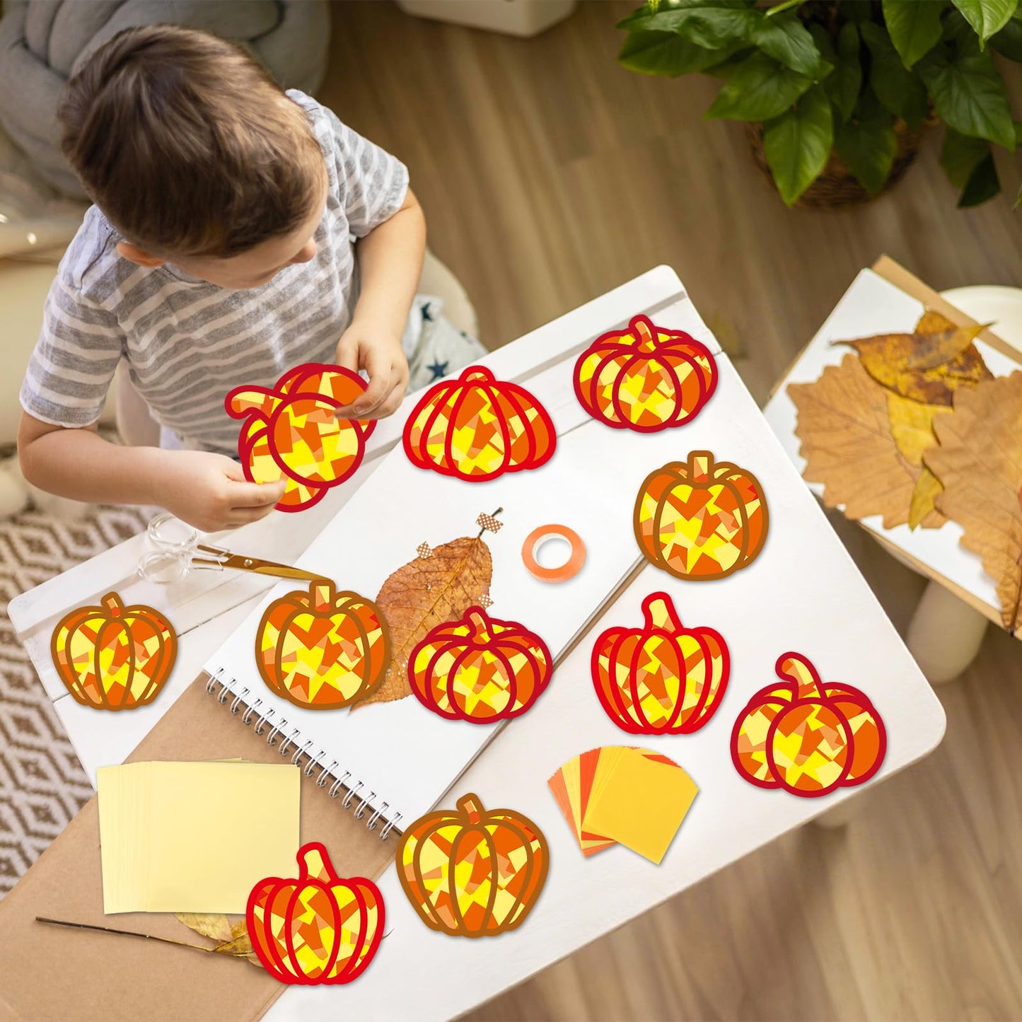 36 Set Fall Pumpkin Suncatchers Crafts for Kids DIY Autumn Window Tissue Paper Crafts Kit Thanksgiving Pumpkin Hanging Decor for