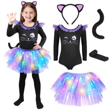 GIFTINBOX Cat Costume for Girls  Light Up Black Cat Costume  Halloween Animal Dress Up Costumes for Kids Age 3-9