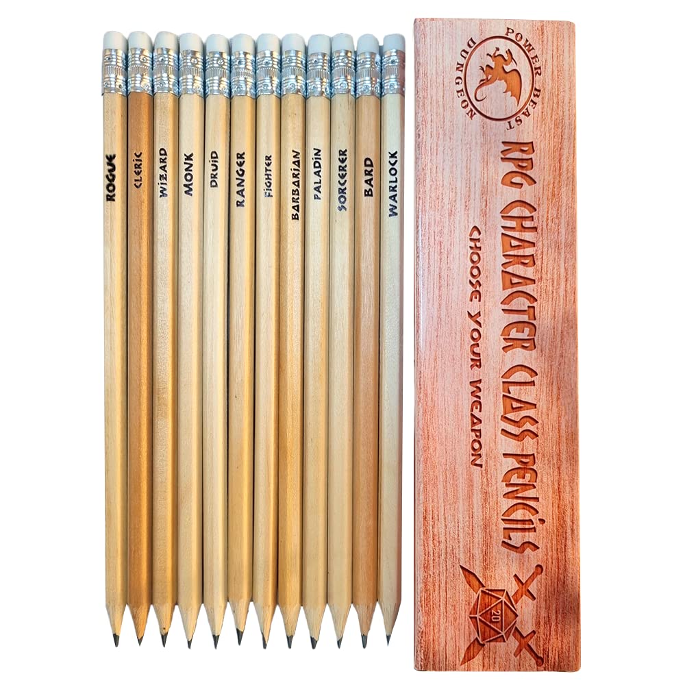 Power Beast Dungeon 12 Character Class Pencils for Dungeons and Dragons, D&D, Dungeon Master Gift, DND, D&D 5e, Pathfinder, Role