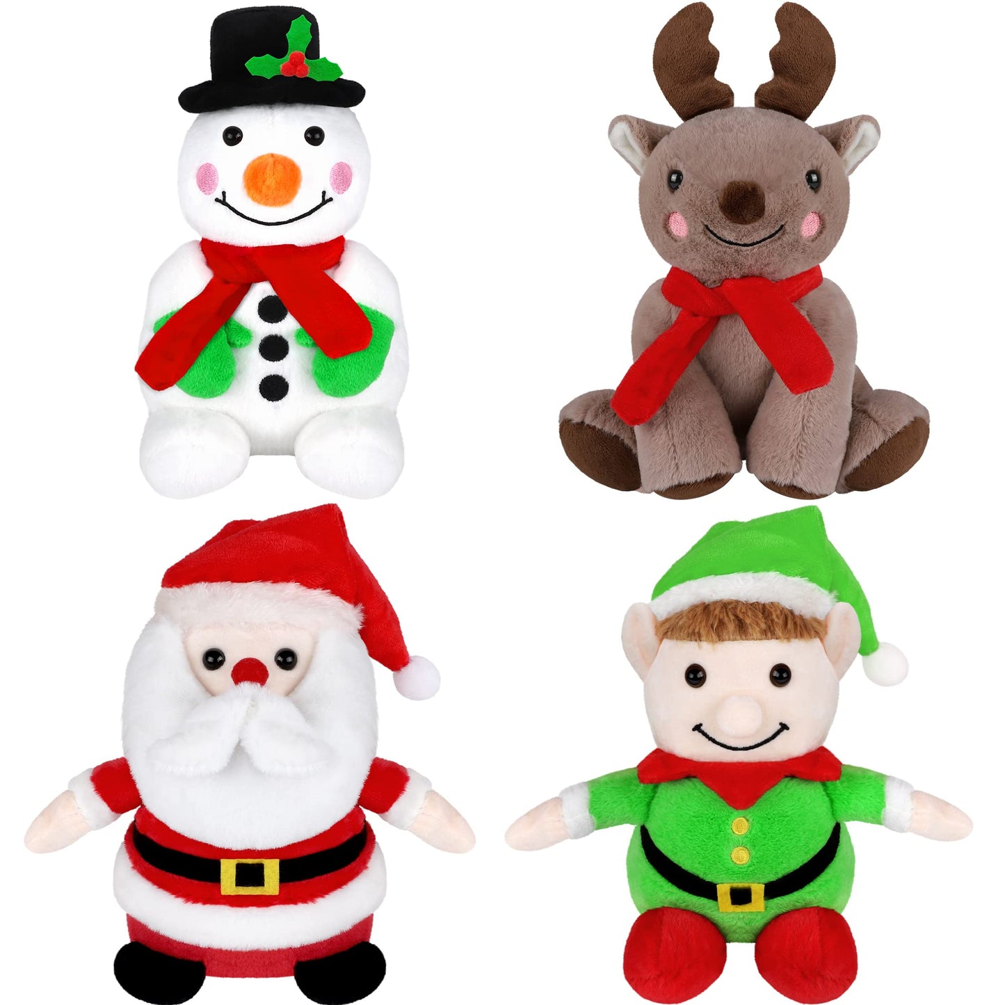 Elcoho 4 Pieces 7 inch Christmas Stuffed Animals Set Plush Toys Christmas Decoration Doll Set Santa Claus Snowman Elk Elf Xmas P
