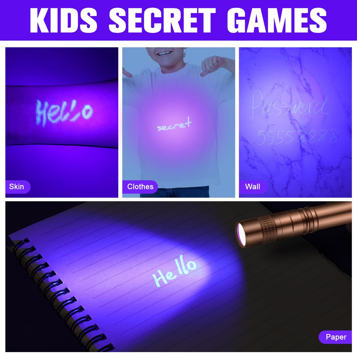 Tegeme 8 Pcs Black Light Markers Set 4 Invisible Ink Pen 4 Mini Uv Flashlights Invisible Ink Marker Disappearing Pen For Class P